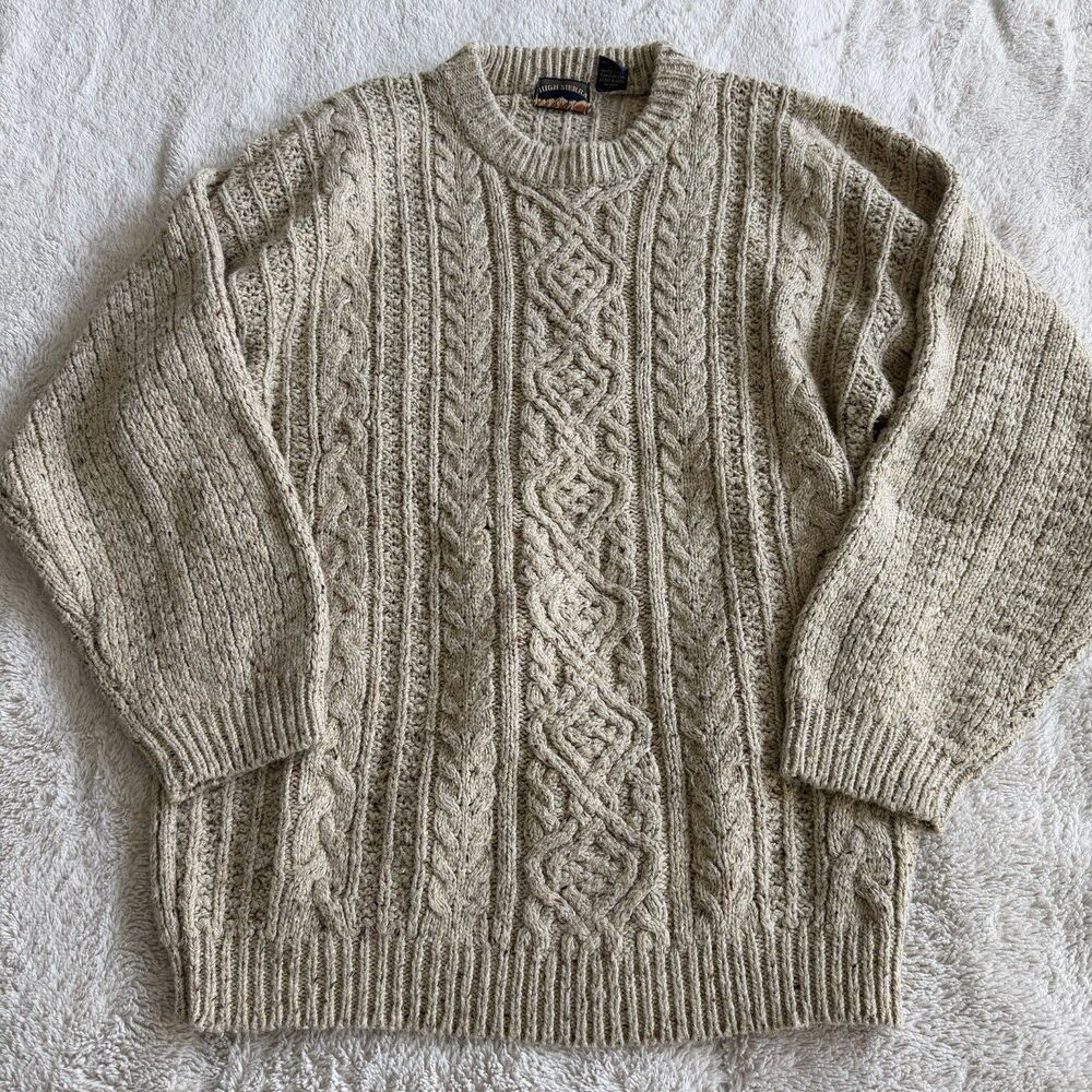 Vintage High Sierra Cable Knit Sweater Mens Size L Chunky Fisherman 90s Pullover